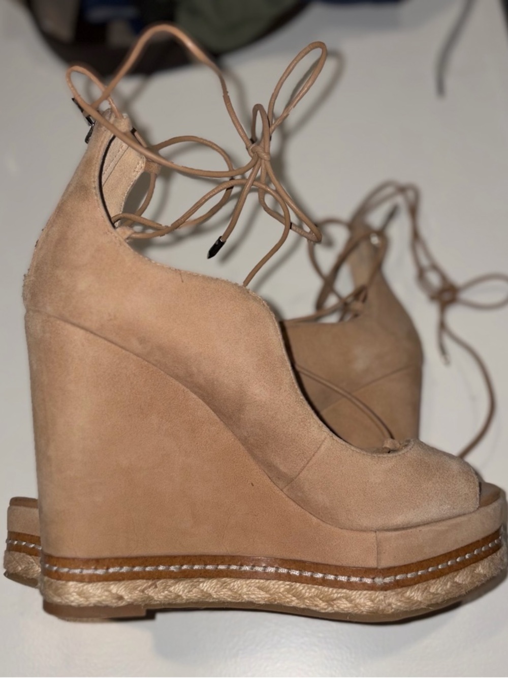 Sam Edelman Tan Suede Lace-Up Wedge Pumps